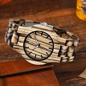 New Arrival FAIZA CRAFT FC-5766 Art Deco Engraved Wooden Watch with Japanese <b>Movement</b> Round Case OEM Men's Antique Style <b>Clocks</b> - Product Image 4