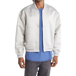 Veste universitaire personnalisée pour homme en blanc et bleu avec col montant en satin de haute qualité et logo frontal 2026 - Product Image 2