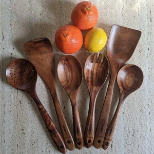 Fourchette en bois écologique faite à la main, de qualité alimentaire, en bois naturel, passe au lave-vaisselle, ustensile de cuisine - Product Image 3