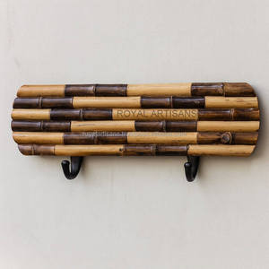 Premium Bamboo Wooden Wall <b>Hook</b> Rack with Dual Iron <b>Hooks</b> Handmade Eco-Friendly Home Bathroom Organizer - Product Image 1