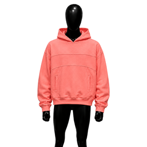 เสื้อฮู้ดดี้โอเวอร์ไซส์สีชมพูคอรัลพรีเมียมสำหรับผู้ชาย ผ้าหนานุ่ม แขนยาวทรงปกติ ผ้าเฟรนช์เทอร์รี่ สีพื้นเรียบง่าย ดีไซน์กระเป๋า รุ่น A - Product Image 1