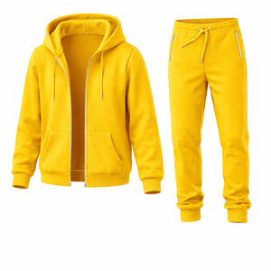 Men Yellow Zip Up <b>Hoodie</b> Jogger Tracksuit Set Gym <b>Workout</b> Fitness Training Sportswear Custom Logo Supplier - Product Image 2
