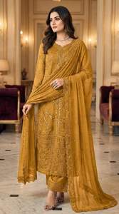 ชุดสัลวาร์ คามีซ โพลีเอสเตอร์สำหรับผู้หญิง แฟชั่นนานาชาติ ระบายอากาศได้ดี ทรงปกติ ความยาวระดับเข่า ชุดงานเลี้ยงแบบดั้งเดิม ไม่ยับง่าย - Product Image 3