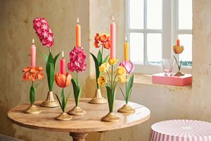 Antiqued Gold Metal Flower <b>Candlestick</b> Decorative Candle Holder Floral Design Table Centerpiece Home Decor - Product Image 2
