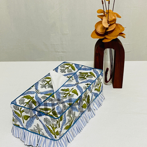 Ridhi Classic Eco-friendly Rectangle <b>Floral</b> Coastal Blue Ruffle Tissue <b>Box</b> Cover Napkin Holder Sleeve Facial Decorative for Home - Product Image 1