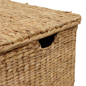 Minimalist Handwoven Wicker Bed End Storage <b>Trunk</b>, Natural Water Hyacinth Blanket Basket With Lid For Home Decor - Product Image 4