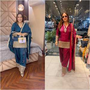 Traje Moderno de Seda con Bordado de Lentejuelas y Dupatta, Estilo Fandy, para Fiesta, Largo hasta la Rodilla, Corte Regular - Product Image 1