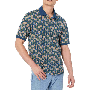 Polo tendance pour homme à manches courtes, imprimé ananas, en coton, style décontracté, motif bleu - Product Image 1