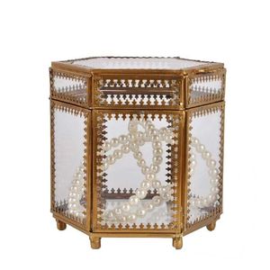 Crystal Clear Metal Glass Jewelry Storage Organizer With Elegant Brass <b>Frame</b> For Stylish Bedroom Decoration - Product Image 5