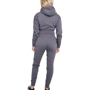 Chándal con Capucha Azul Claro para Mujer, Manga Larga, Cierre Frontal, Estilo Casual para Otoño, Material de Algodón y Spandex, Corte Ajustado, Color Sólido - Product Image 3