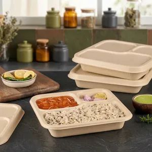 Top Rated Modern <b>Pulp</b> Moulded Disposable 3CP Meal Tray Lid Premium Bagasse Food Container Oceanic Global for Commercial Food - Product Image 4