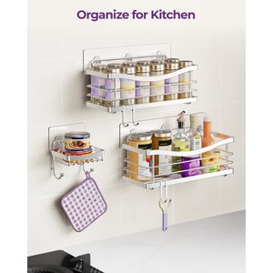 Lot de 3 étagères de rangement murales en acier inoxydable SUS304 antirouille pour douche, salle de bain et cuisine - Aucun perçage requis - Product Image 1