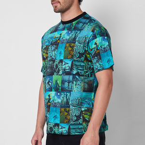 Men's Short Sleeve <b>Patchwork</b> Print T-<b>Shirt</b> O-Neck Slim Fit Casual Jersey Cotton Top - Product Image 3