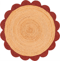Tapis rond en jute tressé à la main avec bordure rouge festonnée, style bohème champêtre, pour la décoration du salon
