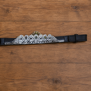 Bandeau de tête de cheval en cuir style couronne de luxe avec cristaux blancs transparents, accessoires d'équestre en cuir, extrémité à boucle personnalisée - Product Image 5