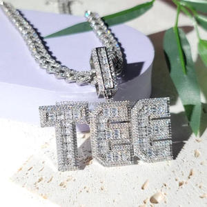 <b>Iced</b> <b>Out</b> Lab grown Diamond " TEE " Pendant Necklace Hip Hop Jewelry With Cuban Link <b>Chain</b> - Product Image 4