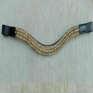 Banda de cejas de caballo de cuero genuino ecuestre de moda de lujo decorada con cristales dorados de 5 filas de diamantes de imitación banda de cejas mega Bling - Product Image 5