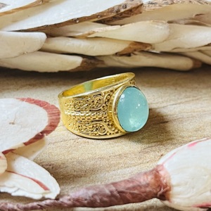 Fashionable Design Aquamarine <b>Rings</b> Boho Brass Band Women 18k <b>Gold</b> Plated Filigree Scroll <b>Cocktail</b> Design <b>Ring</b> Wholesale/OEM/ODM - Product Image 3