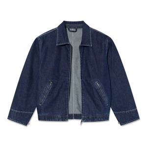 Custom 100% Cotton Denim Single Button Hooded Breathable Quick Dry Vintage Stone Washed Bomber <b>Trucker</b> Indigo <b>Jacket</b> for <b>Men</b> - Product Image 1