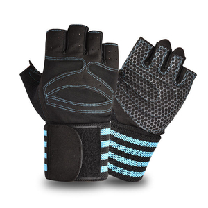 Half Finger Gym Gloves Unisex Weightlifting Training Gloves Breathable PU <b>Leather</b> Mesh Wrist Support Adjustable Strap Blue <b>Strip</b> - Product Image 5