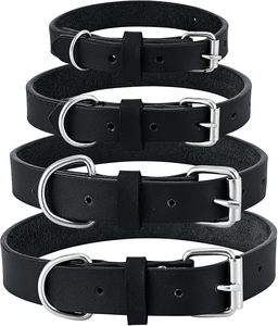 Classic Black Leather Dog <b>Collars</b> Adjustable Buckle Design Padded Neckwear for Pets All Seasons Use - Product Image 1