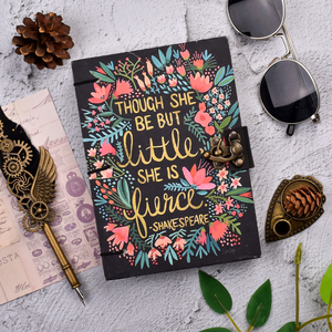 A5 Floral Quote Handmade Diary Quote Design with Metal Lock 100 Pages Pure Handmade Paper Vintage Journal Eco Friendly Notebook - Product Image 1