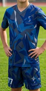 Maillot de football pour homme SUBHAY INTERNATIONAL, imprimé géométrique bleu, col en V, manches courtes, polyester respirant - Product Image 4