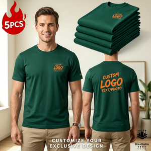 T-shirt à manches courtes vert pour homme avec logo personnalisé, 100% coton, coupe classique, col rond, jersey respirant, design décontracté, impression par transfert thermique - Product Image 3