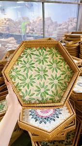 Tốt nhất bán tùy chỉnh mẹ ngọc trai Shell Inlay hình lục giác Khay mây lau phục vụ khay với inlailed vỏ mô hình - Product Image 3