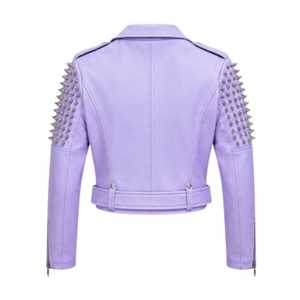 Women's Studded Leather <b>Jacket</b>- purple biker <b>jacket</b>, spiked <b>punk</b> Handmade Statement Outerwear - Product Image 2