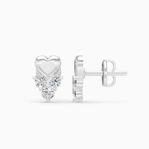 JEWELLERY PLANET Boucles d'oreilles clous classiques en or 10K plaqué rhodium, motif fleur, zircon rouge taille coussin, accents de diamants, unisexe, romantiques CMA - Product Image 1