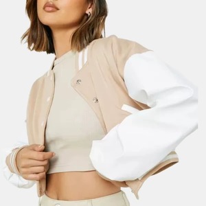 Chaqueta Universitaria Personalizada para Mujer, Cuerpo de Lana, Mangas de Cuero, Chaqueta Universitaria Bordada, Servicio de Muestras de Marca Privada OEM ODM - Product Image 4