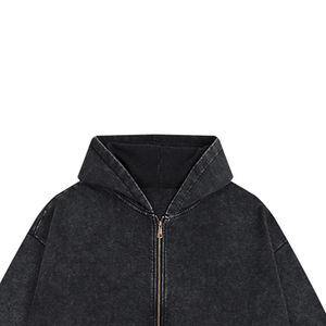 Sweat à capuche délavé à l'acide en molleton épais 100% coton, coupe oversize, imprimé personnalisé avec strass, streetwear d'hiver vintage - Product Image 3