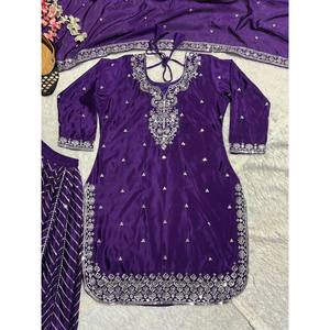 Hermosa ropa de fiesta para mujer Top Plazzo Dupatta Set con bordado de trabajo - Product Image 2