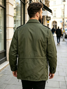 Chaqueta de Motociclista Estilo Sueco para Hombre, Retro Verde, Casual, Cortavientos, de Lana/Poliéster, Estilo Safari Asimétrico con Bordado - Product Image 2