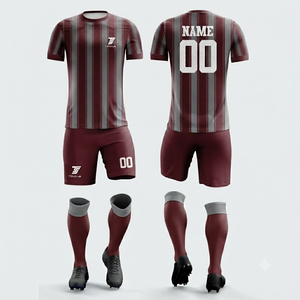 Conjunto de Uniforme de Fútbol T-Stitch Lab para Hombre, Camiseta de Manga Corta con Cuello Redondo y Rayas Marrones, Pantalones Cortos, Absorbe la Humedad, Ecológico - Product Image 6