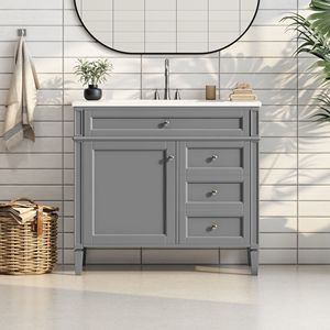 Mobile bagno moderno da 36 pollici con lavabo integrato, 2 cassetti e cassetto a ribalta, mobiletto contenitore per bagno con lavabo singolo - Product Image 2