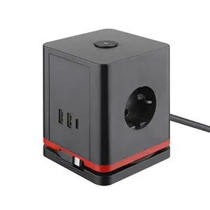 PP 3*16A 250V Überspannungsschutz Cube Power Strip Erweiterungstisch USB-Steckschlüssel Reiseausrüstung mit Schalter und Ladekabel