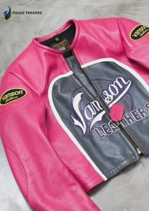 Vanson Performance Pink Leather Jacket Genuine Cowhide Windproof <b>Heated</b> Eco-Friendly Motorcycle Biker Racing <b>Coat</b> - Product Image 1