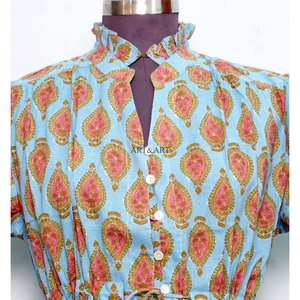 Robe Courte Florale Paisley à Boutons Naturels de Qualité Supérieure pour Femme 100% Coton, Tenue de Plage Confortable et Élégante - Product Image 4