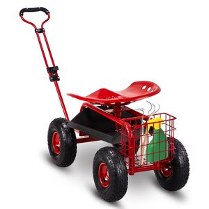 Sedile da Giardino con Ruote e Manico Estensibile, Girevole a 360°, con Vassoio Porta Attrezzi per Giardinaggio - Product Image 1