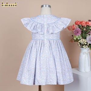 Vestido de sarga floral para niñas con yugo con volantes y dobladillo forrado de tul-DR4455 - Product Image 5