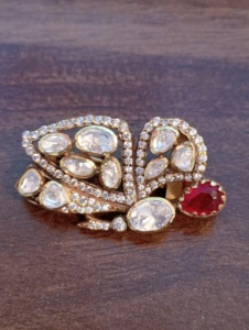 Vintage Gold <b>Tone</b> 925 Silver Amaira Jewels Luxury Peacock Brooch Pear Cut Crystal Rhinestones <b>Red</b> Center Stone Party Wedding - Product Image 2
