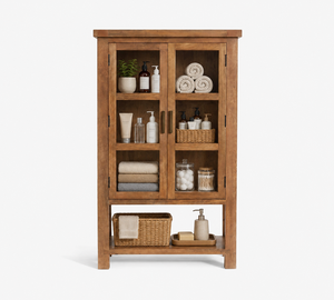 Modern <b>Rustic</b> Teak Wood Bathroom Storage Cupboard Freestanding Towel Organizer Shelf - Product Image 1