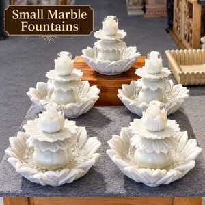 <b>Small</b> Marble Lotus Round Fountain Decorative Indoor Outdoor Tabletop <b>Vase</b> Hand Carved Floral Asian Zen White Stone Mini - Product Image 2