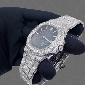 Montre en acier inoxydable avec bracelet carré en diamant blanc de qualité supérieure, verre serti de moissanite, mouvement à quartz, 20 mm - Product Image 2