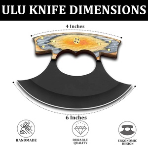 Coupe-pizza artisanal, couteau ULU avec lame en acier noir et manche en bois Pakka avec étui en cuir, pour couper la pizza, trancher le fromage - Product Image 3