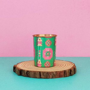 Ravishing Vintage Style Copper Glass Tumbler | Enamel Coated Pink Printed Stainless Steel Mug for Office, <b>Coffee</b>, Gifts & Hotel - Product Image 1