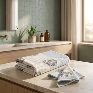 Juego de Toallas de Baño y de Mano de Algodón Waffle Estampadas a Mano, de Primera Calidad, para Exportación, Reversibles, para Hogar y Hotel - Product Image 5