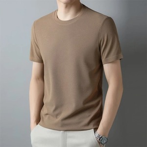 T-shirt à manches courtes pour homme, orange, coupe ajustée, tricoté, col rond, style décontracté, longueur normale - Product Image 6